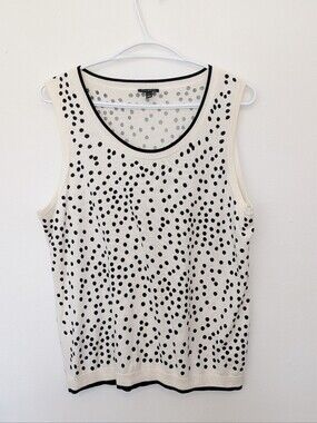 TALBOTS Chic Timeless Polka Dot Knit Tank Top Shell Cream Black Cotton Blend - L